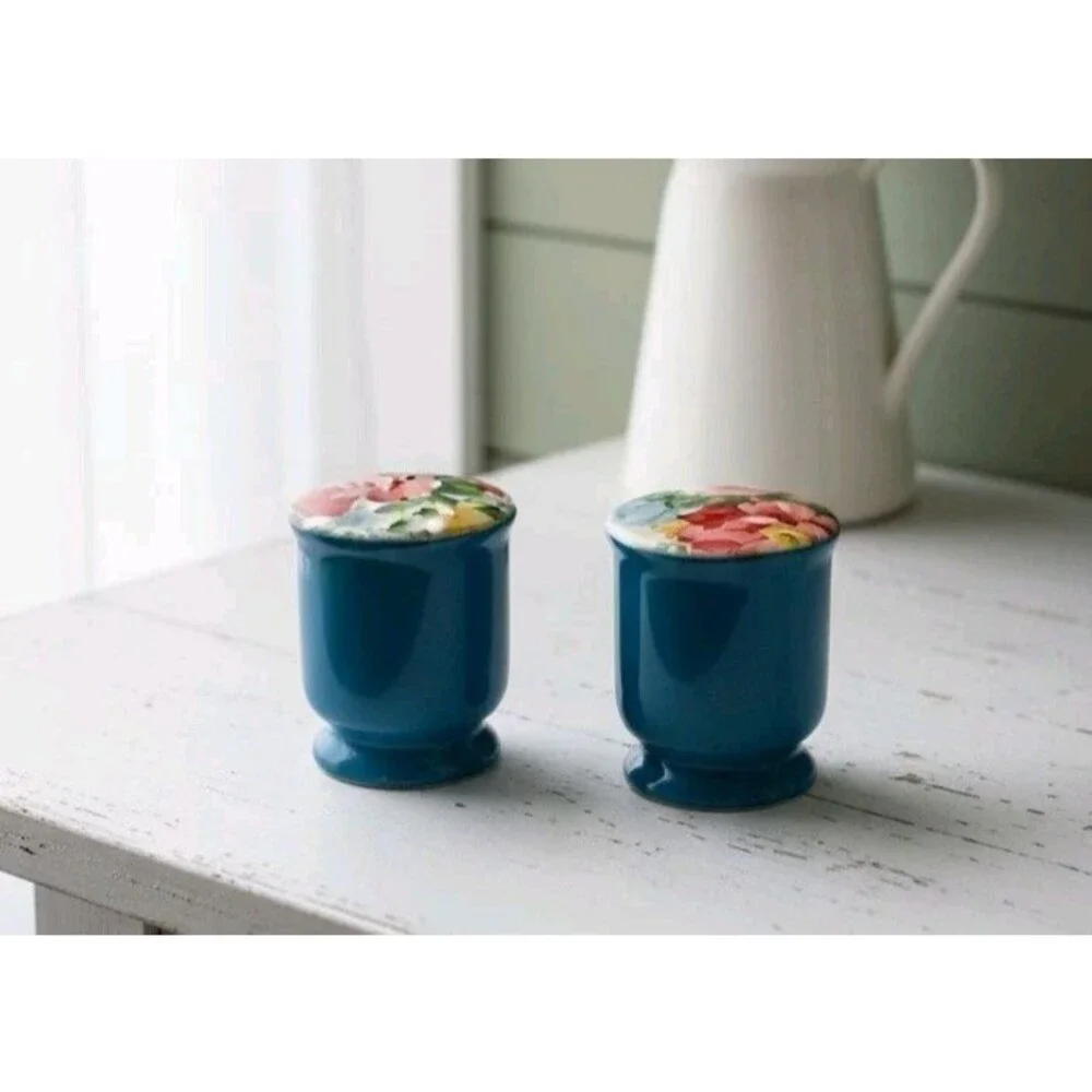 The Pioneer Woman Flea Market Floral Salt & Pepper Shaker Set Blue Teal Ceramic
